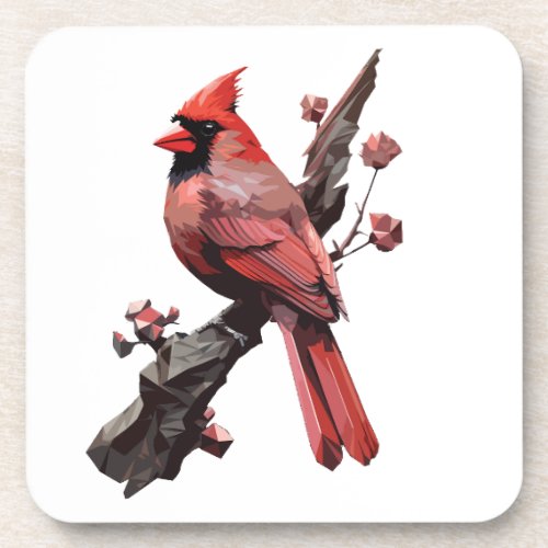 Polygonal cardinal bird design beverage coaster