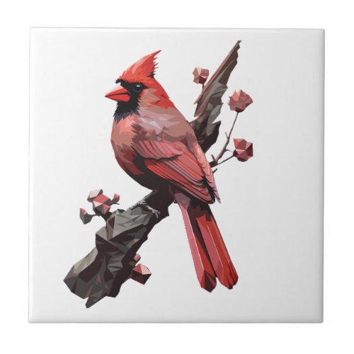 Polygonal cardinal bird design ceramic tile