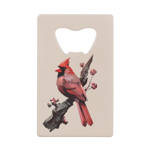 Polygonal cardinal bird design credit card bottle opener