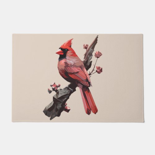 Polygonal cardinal bird design doormat