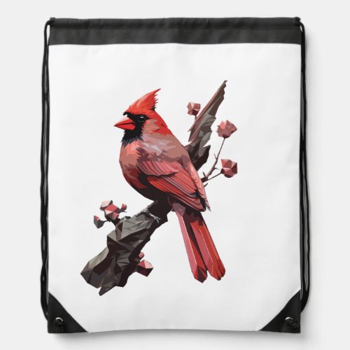 Polygonal cardinal bird design drawstring bag