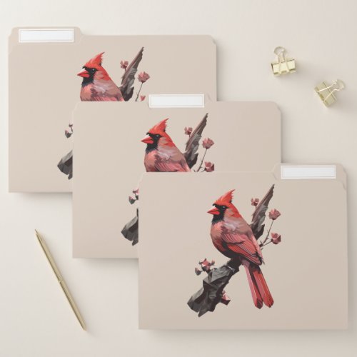 Polygonal cardinal bird design file folder