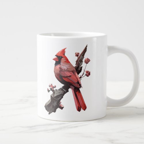 Polygonal cardinal bird design giant coffee mug