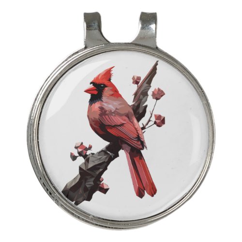 Polygonal cardinal bird design golf hat clip