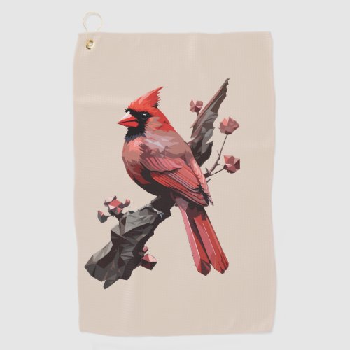 Polygonal cardinal bird design golf towel