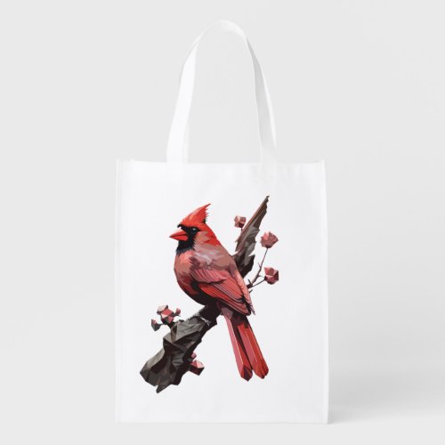 Polygonal cardinal bird design grocery bag