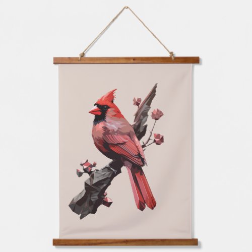 Polygonal cardinal bird design hanging tapestry