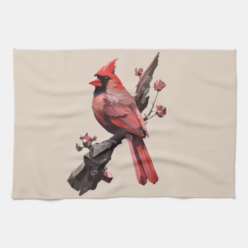 Polygonal cardinal bird design kitchen towel