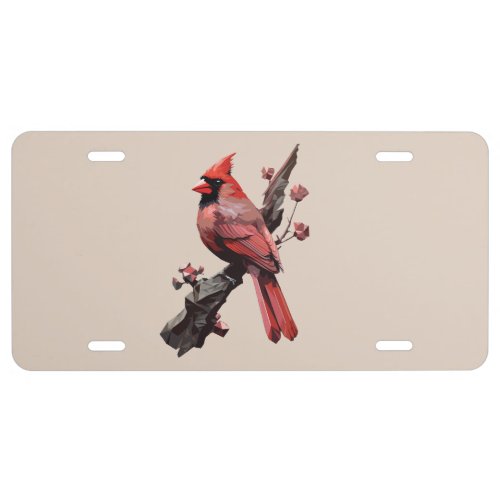 Polygonal cardinal bird design license plate