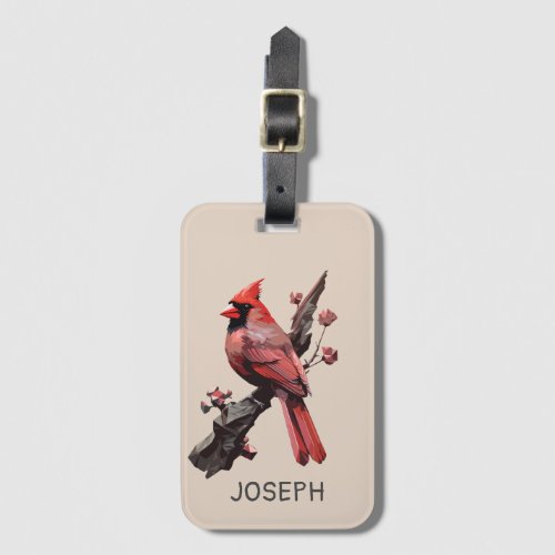 Polygonal cardinal bird design luggage tag