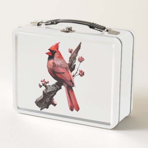 Polygonal cardinal bird design metal lunch box