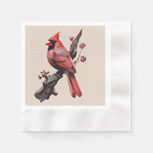 Polygonal cardinal bird design napkins
