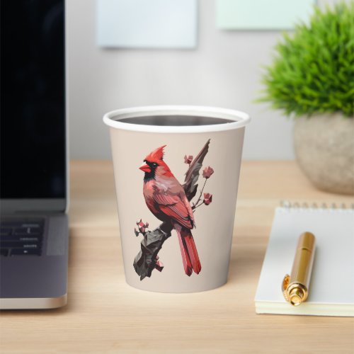 Polygonal cardinal bird design paper cups