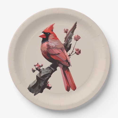 Polygonal cardinal bird design paper plates