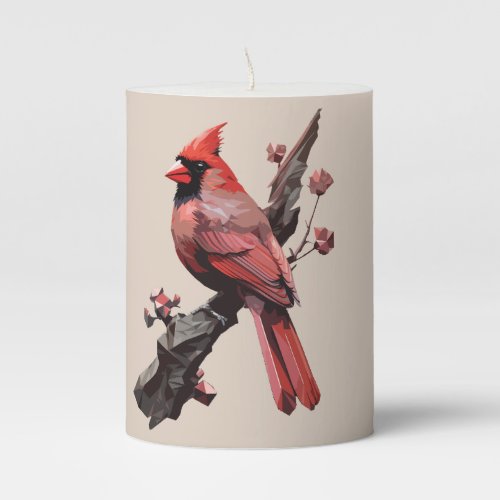 Polygonal cardinal bird design pillar candle
