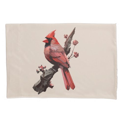 Polygonal cardinal bird design pillow case