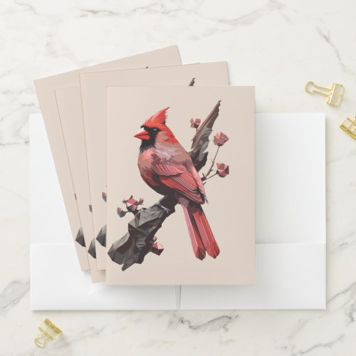 Polygonal cardinal bird design pocket folder