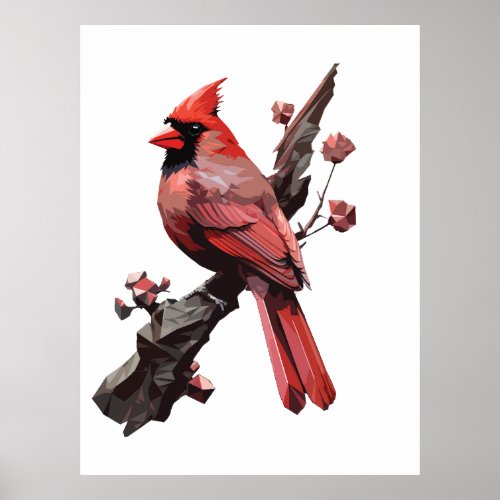 Polygonal cardinal bird design poster