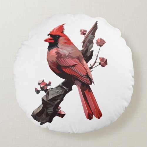 Polygonal cardinal bird design round pillow