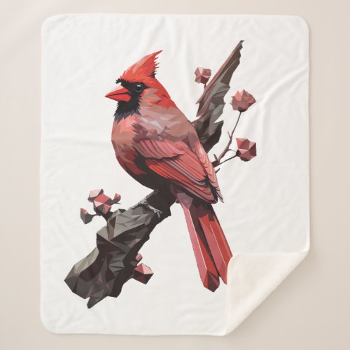 Polygonal cardinal bird design sherpa blanket