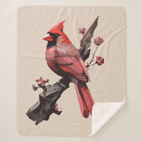 Polygonal cardinal bird design sherpa blanket
