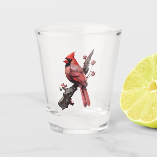Polygonal cardinal bird design shot glass