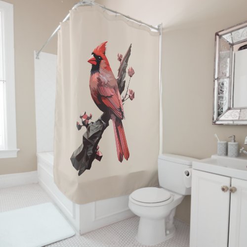 Polygonal cardinal bird design shower curtain
