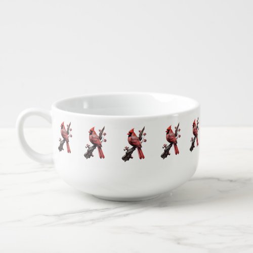 Polygonal cardinal bird design soup mug