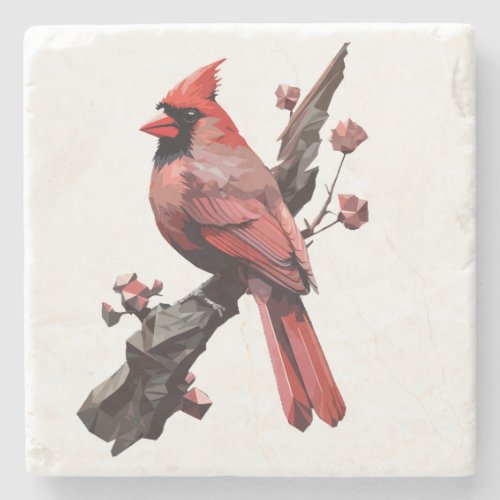 Polygonal cardinal bird design stone coaster
