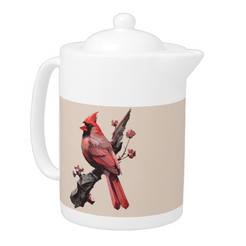 Polygonal cardinal bird design teapot