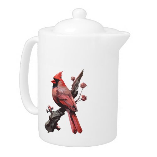 Polygonal cardinal bird design teapot