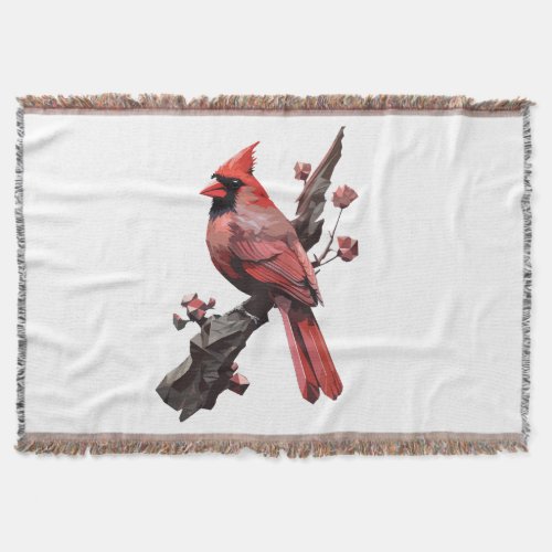 Polygonal cardinal bird design throw blanket