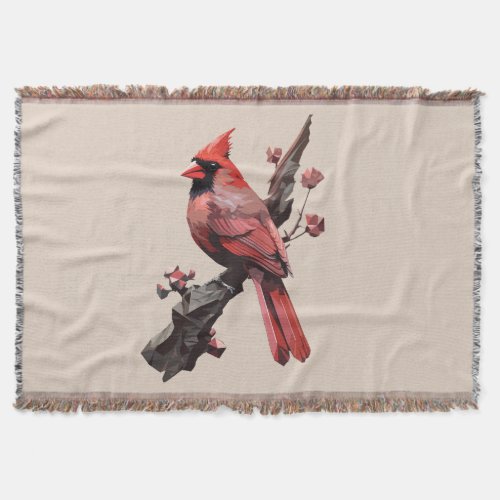 Polygonal cardinal bird design throw blanket