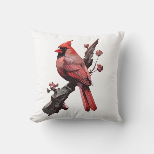Polygonal cardinal bird design throw pillow