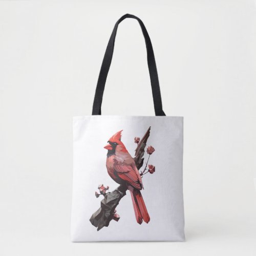Polygonal cardinal bird design tote bag