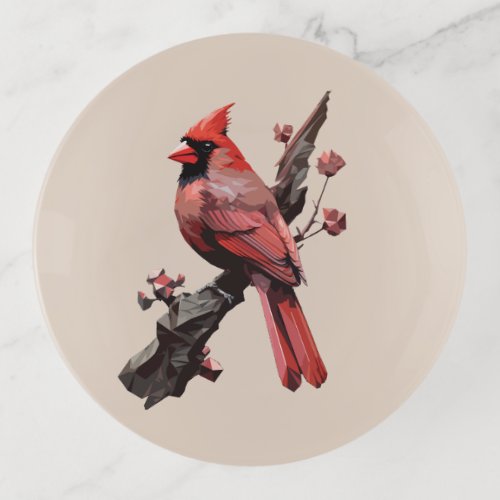Polygonal cardinal bird design trinket tray