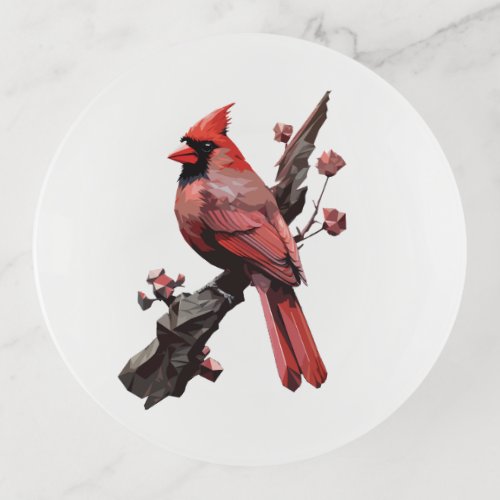 Polygonal cardinal bird design trinket tray