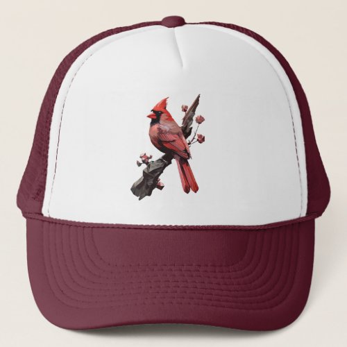 Polygonal cardinal bird design trucker hat