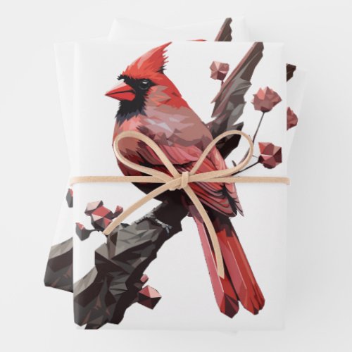 Polygonal cardinal bird design wrapping paper sheets