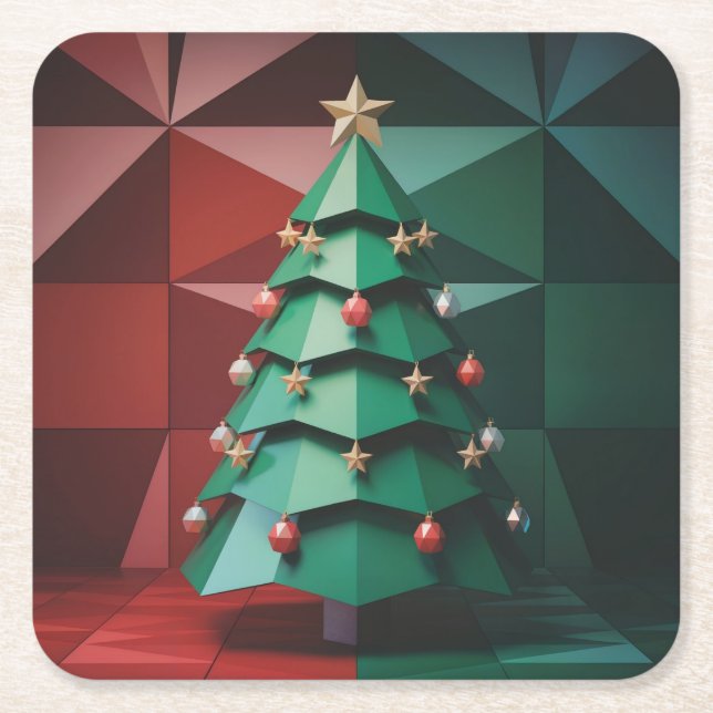 Polygonal Christmas Tree In Room Coaster Set (Front)