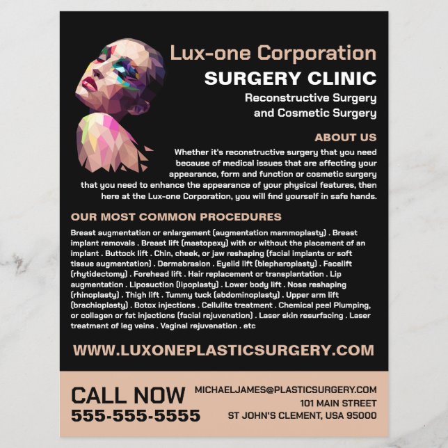 Polygonal Design, Plastic Surgeon, Plastic Surgery Flyer (Front)