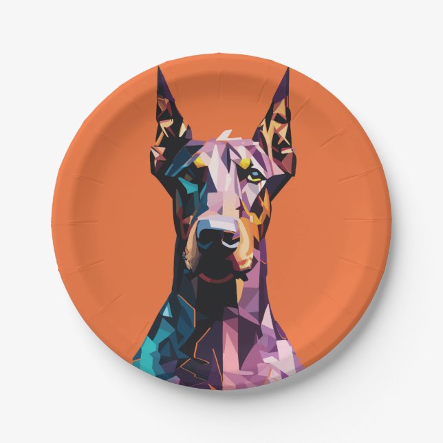 Polygonal Doberman Portrait Paper Plates (Front)
