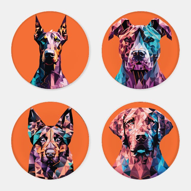 Polygonal Dog Portraits - 1 Coaster Set (Set)