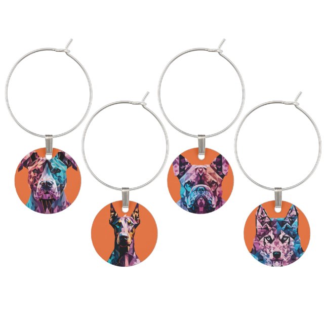 Polygonal Dog Portraits - 1 Wine Charm (Staggered)