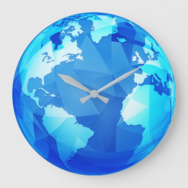 Polygonal Earth Globe World Map Round Wall Clock (Front)
