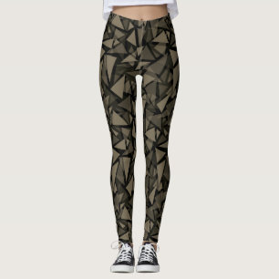 Polygonal geometric pattern brown leggings