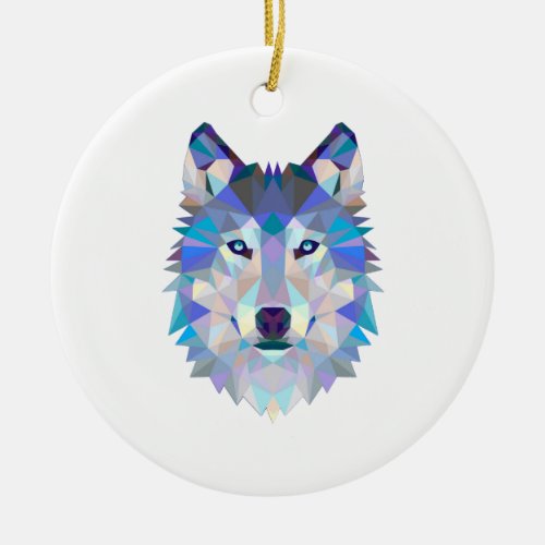 Polygonal geometric wolf head ceramic ornament
