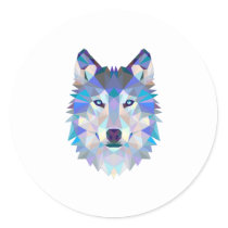 Polygonal geometric wolf head classic round sticker