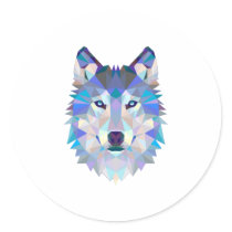 Polygonal geometric wolf head classic round sticker