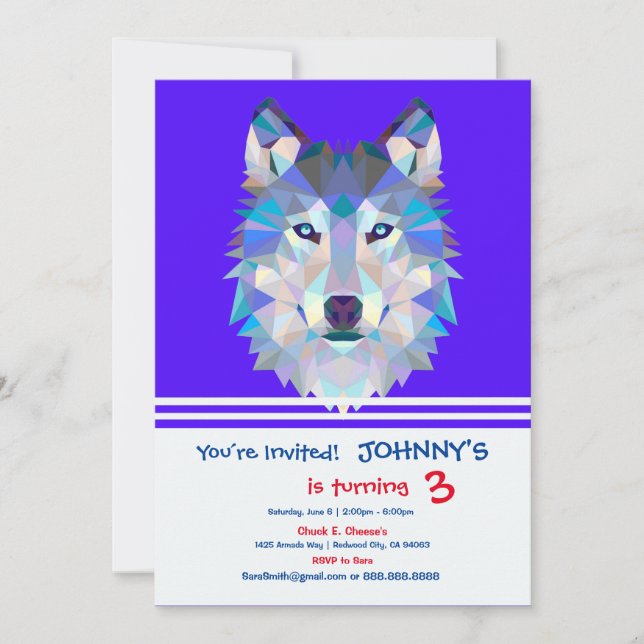 Polygonal geometric wolf head invitation (Front)